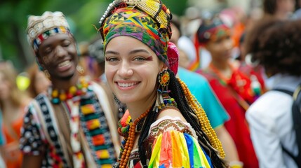 Fototapeta premium Individuals wearing culturally significant attire at a festival celebrating multicultural heritage