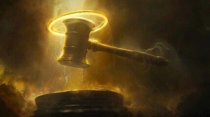 Golden Gavel with Fire for Auction, Legal, or Power Themed Designs