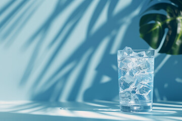 Refreshing Ice Water Drink in a chilled glass, providing a sense of coolness and hydration, with generous copy space for messages related to refreshment in high heat