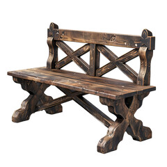Rustic wooden bench with backrest, perfect for garden or patio decor. Handcrafted design with a traditional, vintage appeal.