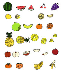 いろいろなフルーツのシンプルイラストセット