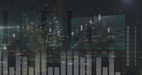 Image of data processing over cityscape