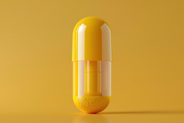Yellow Capsule Pill Against a Solid Background