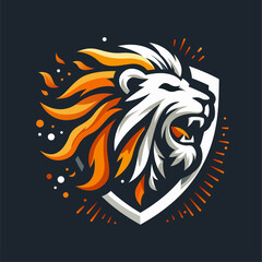 Angry roaring lion head mascot logo design