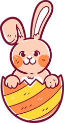Hand-drawn easter rabbit with cracked egg