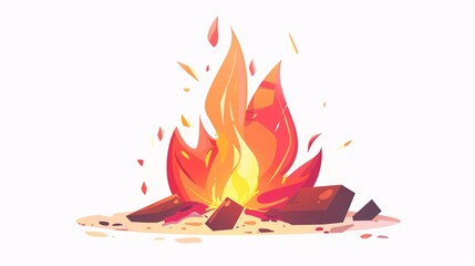 Animated Bonfire with Bright Fiery Flames and Hot Fireball Elements Isolated on White Background