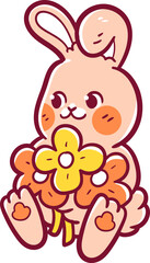 Hand-drawn easter rabbit with flowers