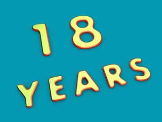 Volumetric eighteen of years on a single-color background. Birthday or significant date. To create a greeting card or other. Rendering illustration.