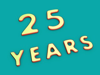 Volumetric twenty-five of years on a single-color background. Birthday or significant date. To create a greeting card or other. Rendering illustration.