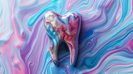 Holographic tooth on abstract background for dental care or healthcare designs