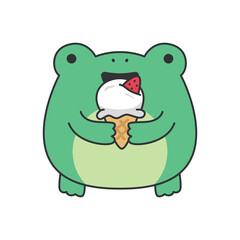 Cute frog eating ice cream illustration