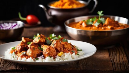 Fototapeta premium Rustic Indian Culinary Palette - A Vibrant Spice and Curry Tableau