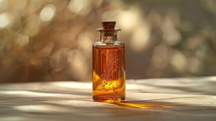Transparent bottle of natural oil for skincare, highlighted against an isolated background, studio lighting