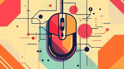 Minimalist computer mouse on a striped background for technology designs
