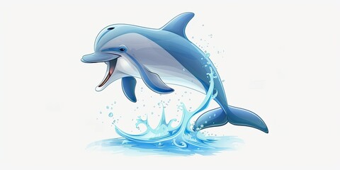 Illustration of cute dolphin jumping and smiling with open the mouth on white background 