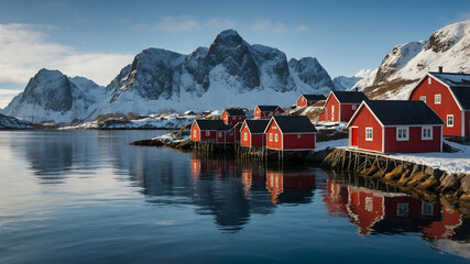 Fototapeta premium A small fishing village on the coast of the Lofoten Islands