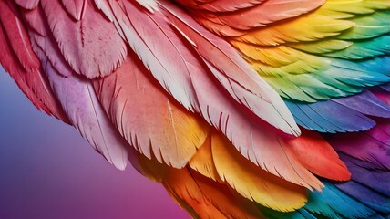 Fototapeta premium A cheerful bird wings with a smooth rainbow gradient, transitioning seamlessly through all colors of the spectrum from red to violet, with a glossy and reflective surface background
