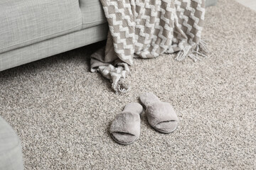 Soft slippers on floor in living room