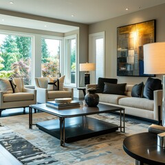 Fototapeta premium Bright living room with comfortable seating and stylish decor
