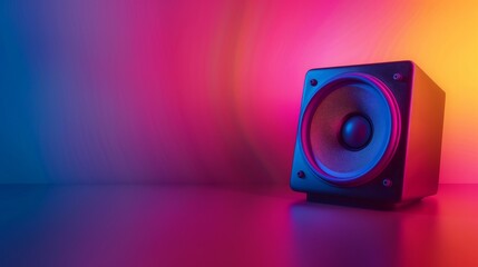 Neon speakers in a colorful smoke cloud for music or technology themed designs