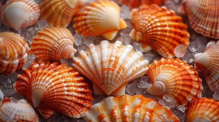 Obraz premium Scattered background of many orange shells.