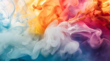 2. Visualize an abstract artwork where wisps of swirling smoke converge to form mesmerizing rainbow hues, delicately dancing across a serene and minimalist canvas.