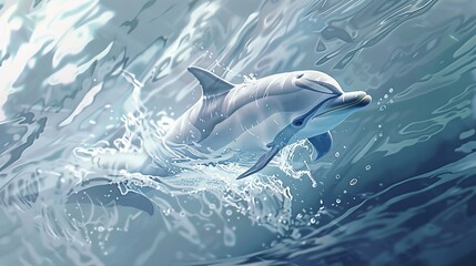 Naklejka premium Papercraft dolphin with waves for ocean themed designs