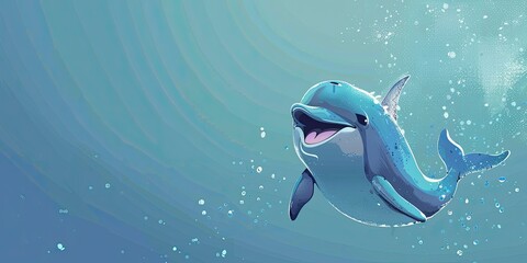 Fototapeta premium Illustration of cute dolphin smiling on blue background 
