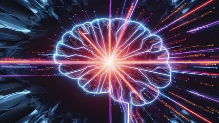 Illuminated Artificial Intelligence Brain Interface Display technology background