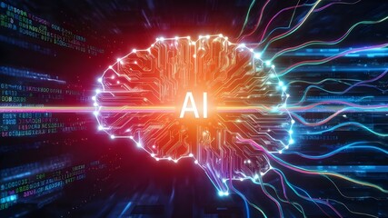 Illuminated Artificial Intelligence Brain Interface Display technology background