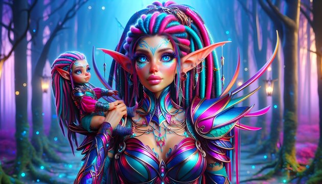 Ilustraci&oacute;n 3D cuento de hadas, hada/elfi, hada, elfi, elfa, elfo, d&iacute;a de la madre, mujer guerrera, de pel&iacute;cula, para ni&ntilde;os, infantil