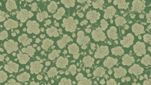 classic wallpaper vintage flower pattern on green background, motion