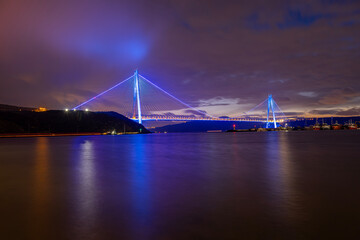 Yavuz Sultan Selim Bridge in Istanbul, Turkey in evening illumination. 3rd Bosphorus Bridge night view from Poyraz.