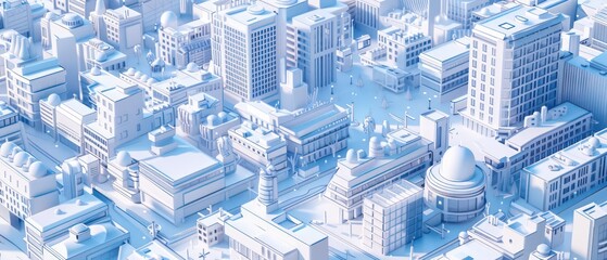 cityscape of urban buildings in blue hues, capturing the essence of technology and futuristic design