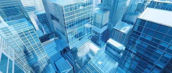 cityscape of urban buildings in blue hues, capturing the essence of technology and futuristic design