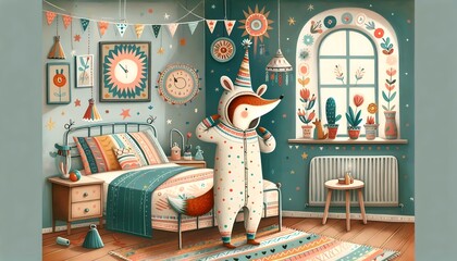 ilustración infantil, storybook, cuento, pijama, habitacion infantil, protección, wallpaper, bedroom, amor, saludo, decoración, arte, decoraciones, ilustración, bebé