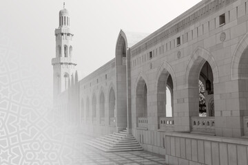 Islamic background for a mosque in gray, a background for Ramadan. Social media posts .Muslim Holy Month Ramadan Kareem . The symbol of the Islamic religion is Ramadan and a blank space for the Arabi
