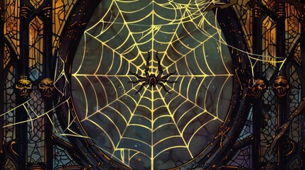 Spooky spider web with skulls for halloween decorations