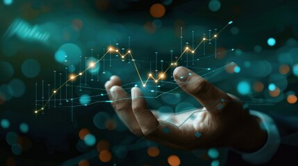 Businessman hand show Stock chart showing rising stock sign with graph indicator