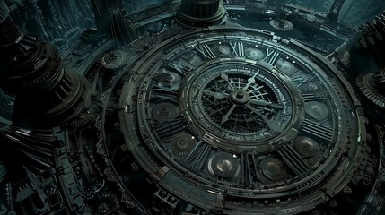 Obraz premium Steampunk clock with gears and metal parts for futuristic or fantasy design