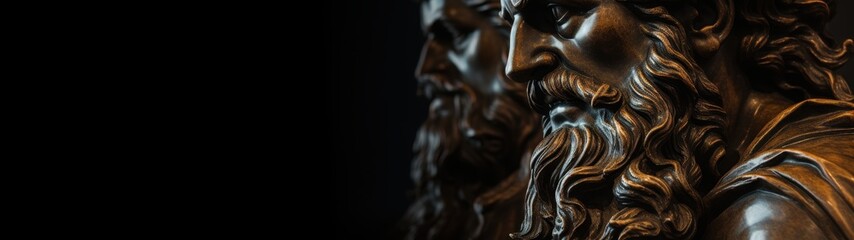 Dramatic bronze sculpture of a bearded man
