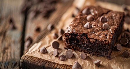 Delicious homemade chocolate brownies with chocolate chips
