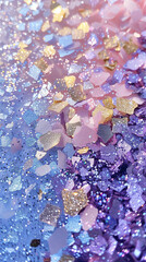 Close-up of purple and gold glitter abstract background with sparkling texture, perfect for festive or artistic designs and decoration.