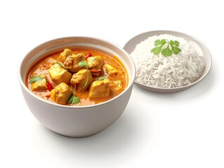 Delectable Massaman Curry in a Bowl with Steamed Rice on the Side,Chibi Style 3D Render