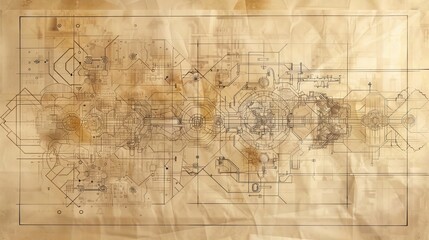 Fototapeta premium Vintage Blueprint Background For Industrial And Technology Designs