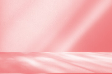 Wall interior background, studio and backdrops show products.with shadow from window color pink...