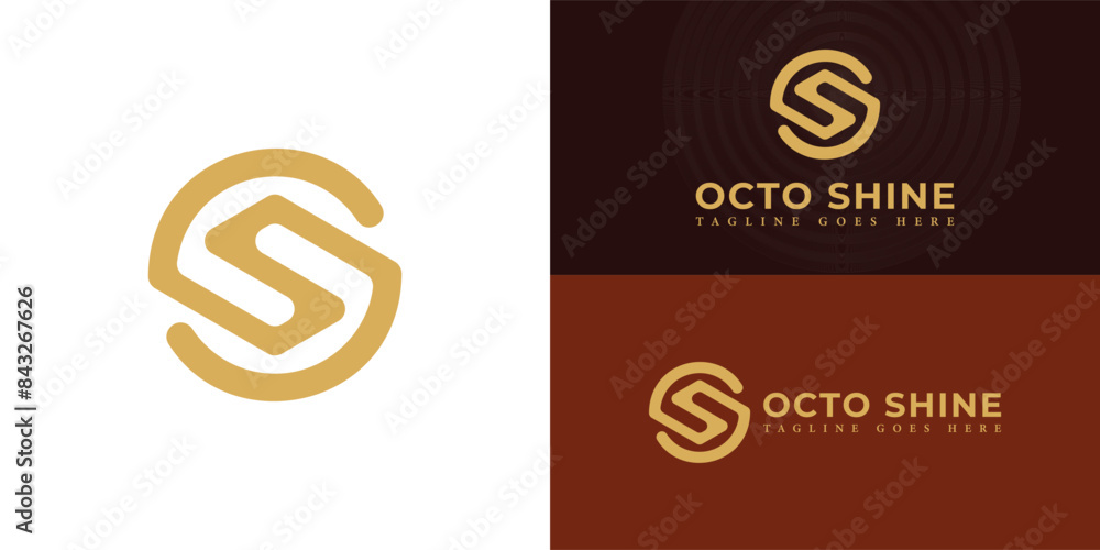Poster abstract initial circle letters os or so logo in gold color isolated on multiple background colors. 
