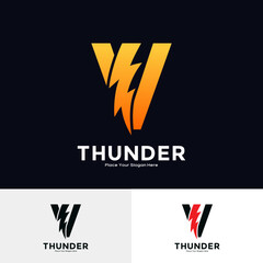 Letter V Thunder Logo vector template. Suitable for business, initial Lightning Bolt, corporate, technology, and poster illustration symbol