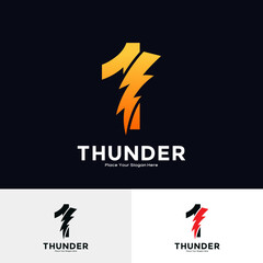 Obraz premium Number 1 Thunder Logo vector template. Suitable for business, initial Lightning Bolt, corporate, technology, and poster illustration symbol