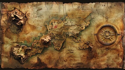 Vintage Fantasy World Map For Adventure, Travel, And Game Design